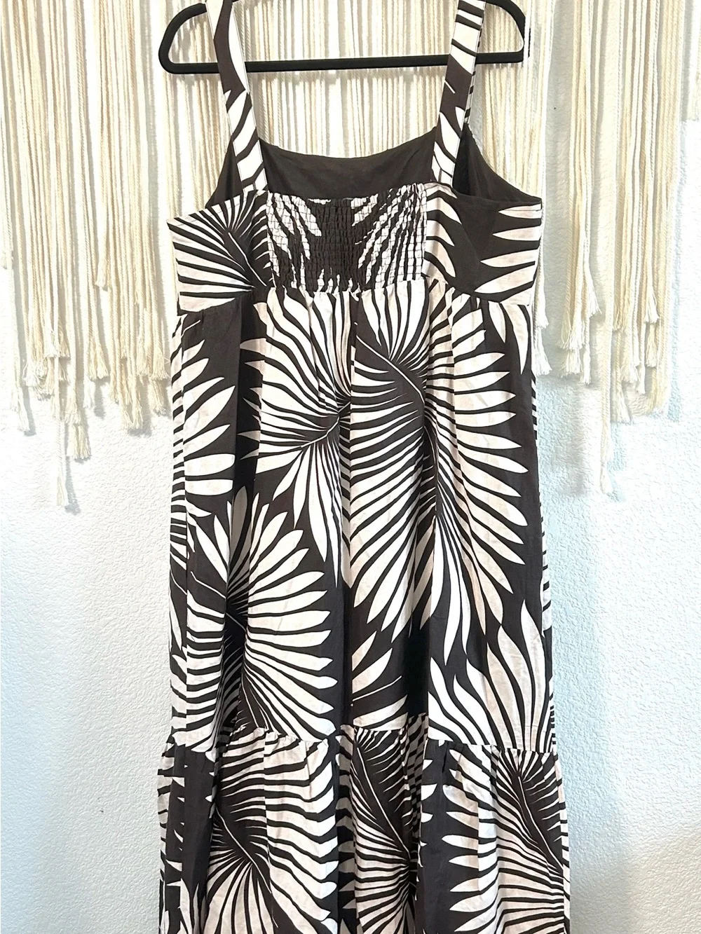 SANCTUARY Sundance Brown Palm-Print Maxi Dress with Cream Accents Linen Blend